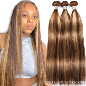 YESWIGS Wholesale Unprocessed Raw Peruvian Virgin Human Hair Wigs Straight Brazilian 4/27# Colour Highlight Extensions Bundles